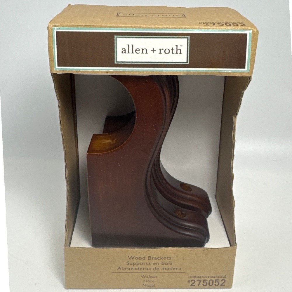 allen + roth Wood Brackets Unisex Walnut NEW Curtain Rod Supports 275052